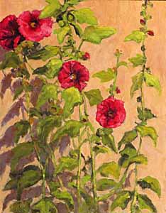 red hollyhock painting