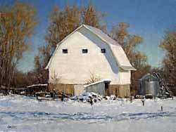 white barn winter colorado oil painting