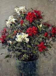 red and white flowers oil painting