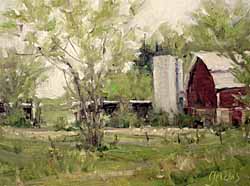 red barn in spring painting small