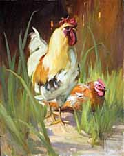 chicken rooster oil painting