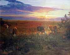 colorado western landscape oil painting horizontal cows sunset sunrise